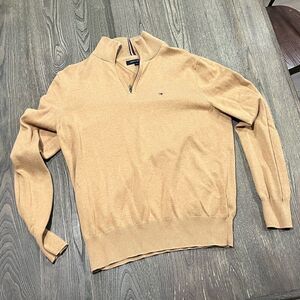 Tommy Hilfiger Sweater 1/4 Zip Mock Neck Long Sleeves Pullover Mustard Yellow M